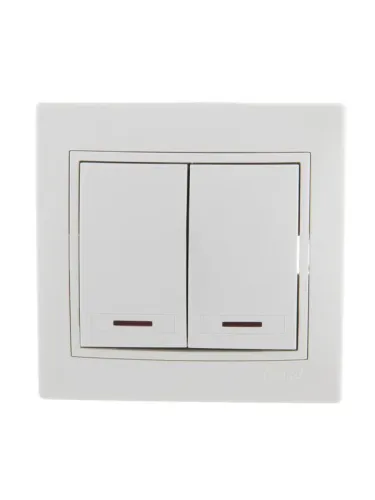 Выключатель 2-кл. СП Mira 10А IP20 с подсветкой с бел. вставкой бел. LEZARD 701-0202-112