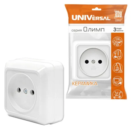 Розетка 1-м ОП Олимп 16А IP20 без заземл. бел. UNIVersal О0022 фото 3