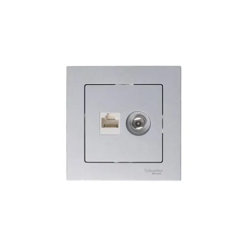 Розетка компьютерная + телевизионная 2-м СП AtlasDesign RJ45 кат.5E + TV механизм алюм. SE ATN000389 фото 2
