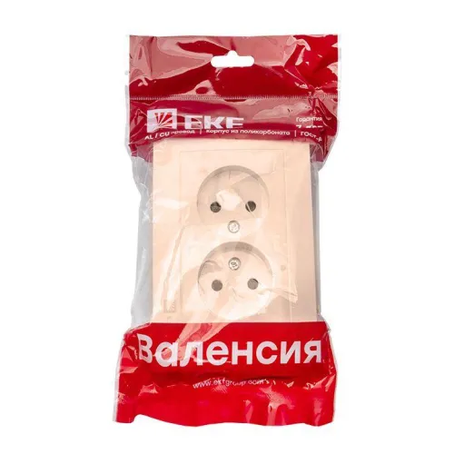 Розетка 2-м СП Валенсия 10А IP20 без заземл. защ. шторки крем. PROxima EKF EWR10-102-20 фото 3