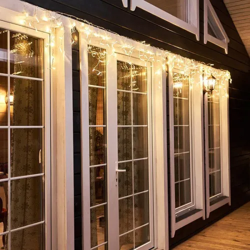 Гирлянда светодиодная "Айсикл" (бахрома) 4.8х0.6м 176LED тепл. бел. 11Вт 230В IP65 провод прозр. Neon-Night 255-146 фото 3