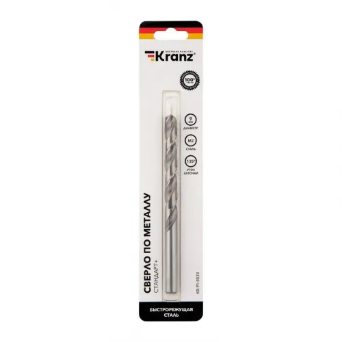 Сверло по металлу 9мм "Стандарт+" (P6M5 M-2) DIN 338 (блист.1шт) Kranz KR-91-0533 фото 3
