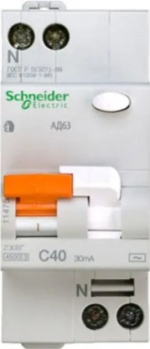 Выключатель автоматический дифференциального тока 2п (1P+N) C 40А 30мА тип AC 4.5кА К АД63 2мод. Домовой SchE 11475 фото 2