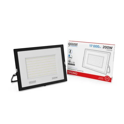 Прожектор светодиодный Elementary 200Вт IP65 6500К 17000лм PROMO G3 черн. GAUSS 613100200P фото 3