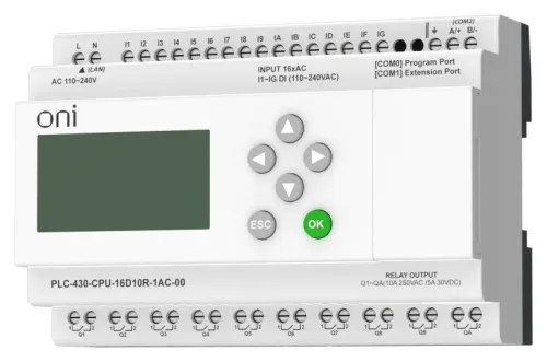Модуль ЦПУ ПЛК 430 16 DI 10 RO 220В AC с Ethernet портом с экраном ONI PLC-430-CPU-16D10R-1AC-00 фото 4