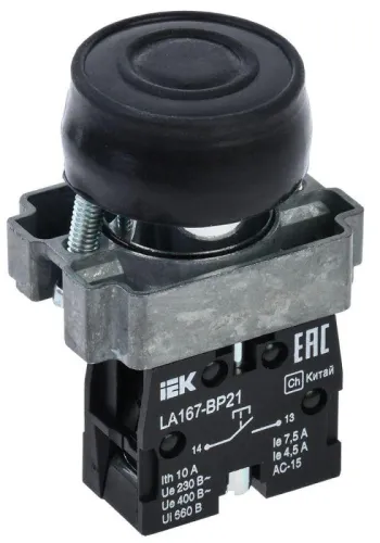 Кнопка LA167-BP21 d22мм 1НО черн. IEK BBT20-BP21-1-22-67-K02