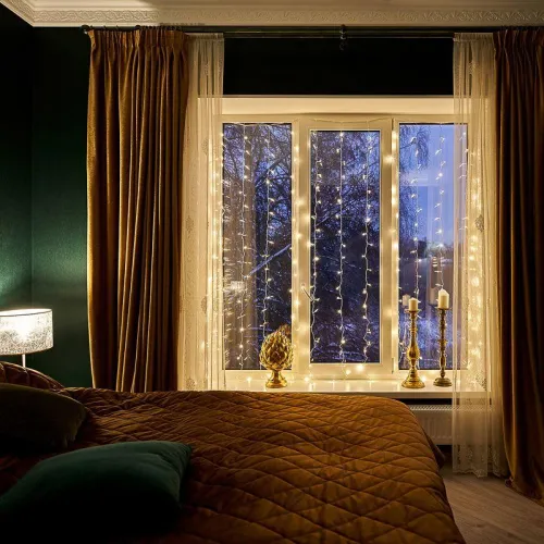 Гирлянда светодиодная "Светодиодный Дождь" 2х2.5м 300LED тепл. бел. 18Вт 230В IP20 свечение с динамикой провод прозр. Neon-Night 235-056 фото 3