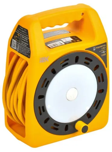 Удлинитель на катушке 3х15м с заземл. Industrial УК15 2P+PE 3х1.5кв.мм USBх2 LED термозащита IEK IN-KP24-16-03-15-UL фото 2