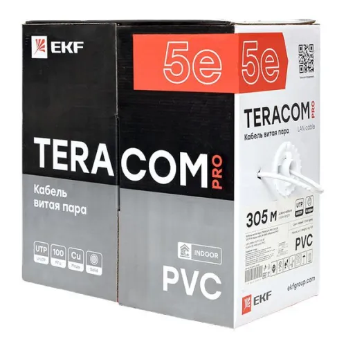 Кабель витая пара U/UTP кат.5E 4 пары 24 AWG solid PVC сер. (м) TERACOM PRO EKF TRP-5EUTP-04PVC-GY-IN3 фото 2