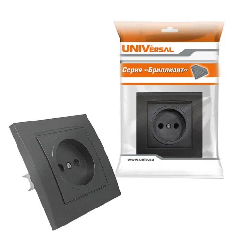 Розетка 1-м СП Бриллиант 16А IP20 без заземл. в сборе графит Universal 7947588-Gr фото 4