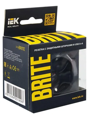 Розетка BRITE РЮш10-2-БрГ 16А с USB A+A 3.1А с заземл. защ. шторки механизм графит IEK BR-R14-16-U21-D31-K53 фото 4