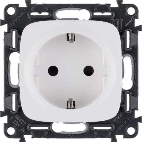 Розетка 1-м СП Valena Allure 16А IP20 250В 2P+E винтов. клеммы с лицев. панелью механизм бел. Leg 753724