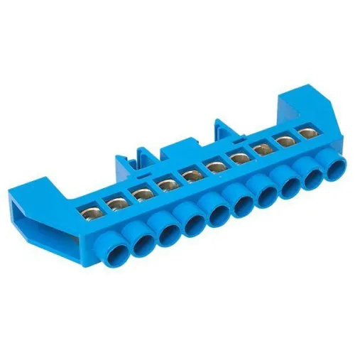 Шина нулевая N 8х12 10 отверстий синий нейлоновый корпус комбинированный латунь розн. стикер PROxima EKF sn0-125-10-dn-r фото 4