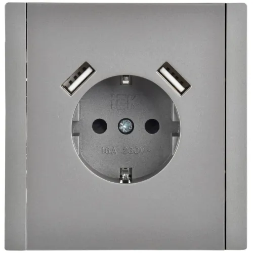 Розетка FORTE&PIANO FP545 16А USB A+A 3.1А с заземл. защ. шторки винт. крепл. сталь IEK FP-R14-16-U21-D31-K46 фото 2