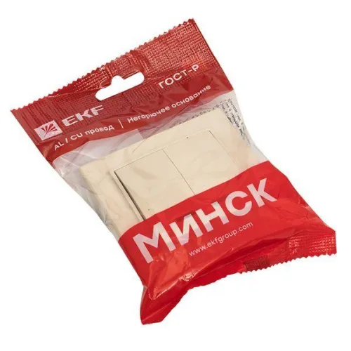 Выключатель 2-кл. СП Минск 10А IP20 с индикатором беж. EKF ERV10-123-20 фото 3