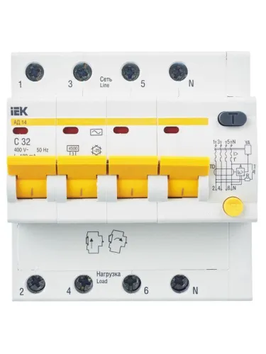 Выключатель автоматический дифференциального тока 4п C 32А 100мА тип AC 4.5кА АД-14 KARAT IEK MAD10-4-032-C-100 фото 3