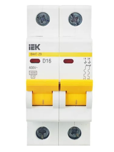 Выключатель автоматический модульный 2п D 16А 4.5кА ВА47-29 KARAT IEK MVA20-2-016-D фото 5