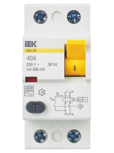 Выключатель дифференциального тока (УЗО) 2п 40А 300мА тип AC ВД1-63 KARAT IEK MDV10-2-040-300 фото 4