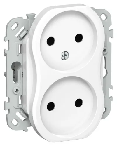 Розетка 2-м СП FLITE РС02-1-ФлБ 10А без заземл. без защ. шторок безвинтовое крепление механизм бел. IEK FI-R20-10-1-K01