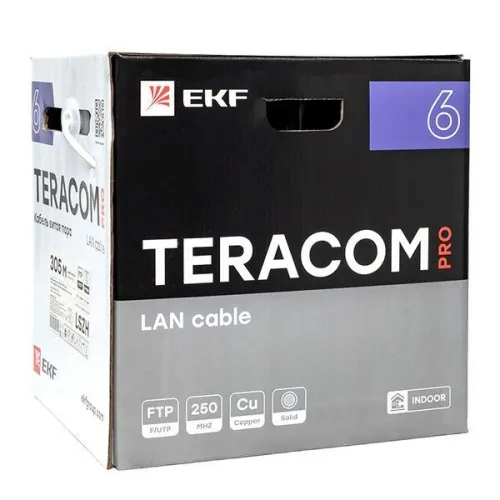 Кабель витая пара F/UTP кат.6 4 пары solid 23AWG оболочка LSZH нг(А)-HF TERACOM PRO сер. (уп.305м) EKF TRP-6FTP-04LSH-GY-IN3 фото 5