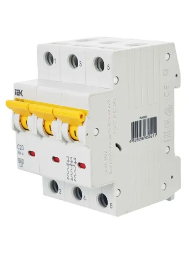 Выключатель автоматический модульный 3п C 20А 6кА ВА47-60M KARAT IEK MVA31-3-020-C фото 4