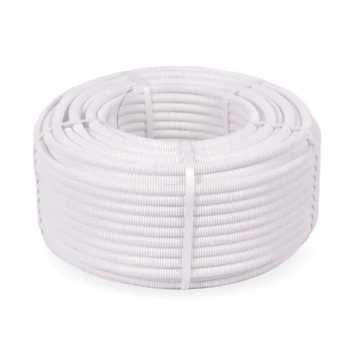 Труба гофрированная ПЛЛ легкая d16мм с протяжкой безгалоген. (HF) (НГ) бел. (уп.100м) Промрукав PR02.0214 фото 2