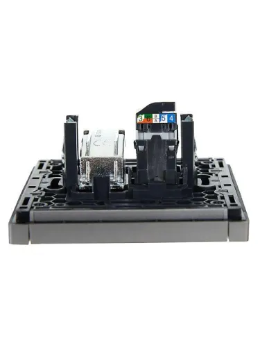 Розетка 2-м TV+RJ45 кат.5E FORTE&PIANO FP536 сталь IEK FP-AK20-1-K46 фото 5