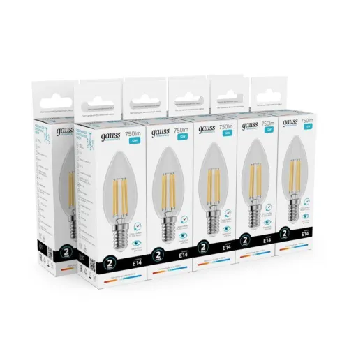Лампа светодиодная филаментная Filament Elementary 12Вт свеча 4100К Е14 750лм GAUSS 32122 фото 7