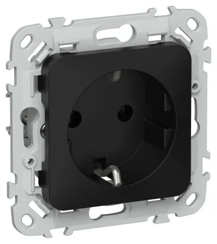 Розетка СП FLITE РС11-1-ФлЧ 16А с заземл. без защ. шторок безвинтовое крепление механизм черн. IEK FI-R11-16-1-K02