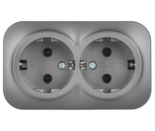 Розетка 2-м ОП GLORY РС22-3-ХСм 16А с заземл. без защ. шторок сталь матов. IEK ERH21-K46M-16 фото 2
