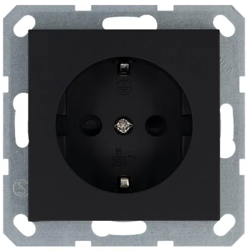 Розетка 1-м Shuko 16А IP20 с заземл. защ. шторки механизм черн. матов. soft touch Jasmart G5501PB
