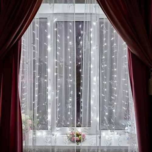 Гирлянда светодиодная "Светодиодный Дождь" 2.5х2м 300LED бел. 16Вт 230В IP20 свечение с динамикой провод прозр. Neon-Night 235-055 фото 3