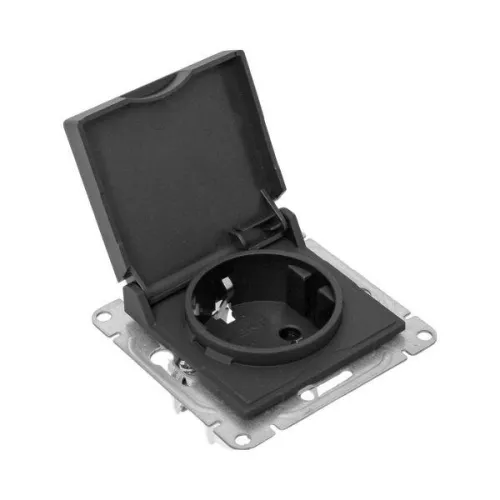 Розетка СП Эпика 16А IP44 с заземл. защ. шторки с крышкой механизм черн. EKF UP1-SOB-111-44 фото 5