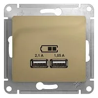 Розетка USB 2-м СП Glossa тип A+A 5В/2100мА 2х5В/1050мА механизм титан SE GSL000433