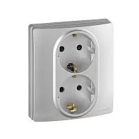 Розетка 2-м СП Etika 16А IP31 250В 2х2P+E с заземл. защ. шторки немецк. стандарт безвинт. клеммы алюм. IEK 672433