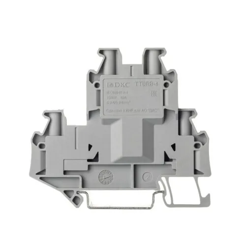 Клемма двухуровневая винтовой зажим 4 точки подключения 4кв.мм сер. DKC TTURB-4 фото 2