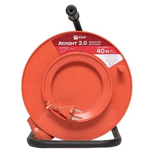 Удлинитель на катушке 1х40м без заземл. 6А IP20 Атлант 2.0 1.3кВт ПВС 2х0.75 PROxima EKF UKA02-06-275-1-40 фото 2
