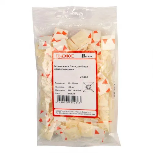 База монтажная самокл. для двух хомутов 19х19 бел. (уп.100шт) DKC 25467 фото 3
