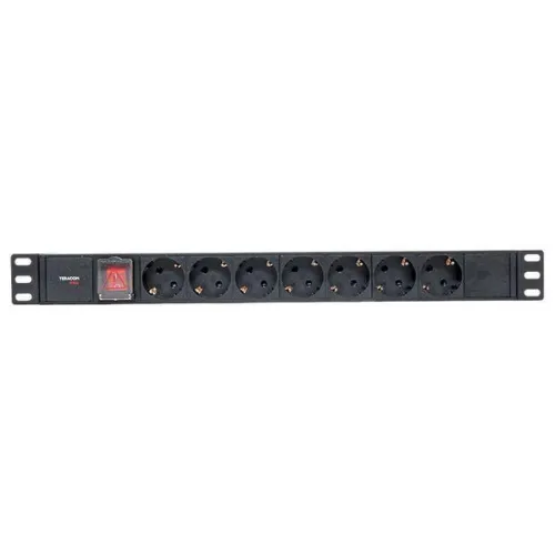Блок PDU TERACOM PRO 19дюйм 1U 10А 250В 7-м Schuko с выкл. без шнура питания вх. разъем C14 алюм. черн. EKF TRP-HPD-LS-10A-7SH-C14 фото 5