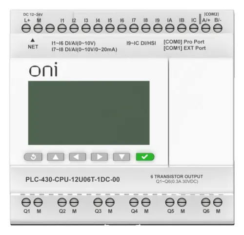 Модуль ЦПУ ПЛК 430 4 DI 6 UI (0-10В/DI) 2 UI (0-10В/0-20мА/DI) 6 TO 24В DC с Ethernet портом с экраном ONI PLC-430-CPU-12U06T-1DC-00 фото 3