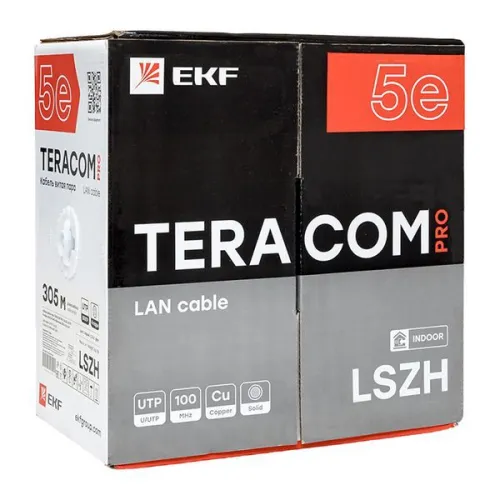 Кабель витая пара U/UTP кат.5E 4 пары 24 AWG solid LSZH нг(А)-HF сер. (м) TERACOM PRO EKF TRP-5EUTP-04LSH-GY-IN3 фото 4