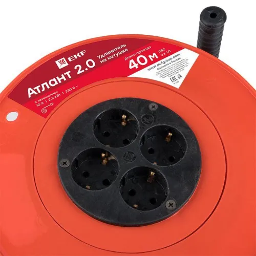 Удлинитель на катушке 4х40м с заземл. 10А IP20 Атлант 2.0 2.2кВт ПВС 3х1 PROxima EKF UKA02-10-310-4-40 фото 6