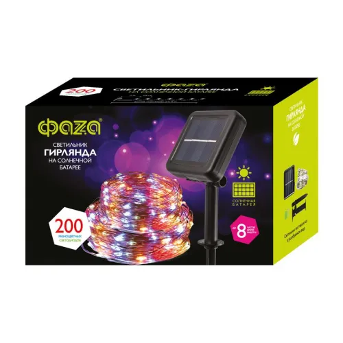 Светильник светодиодный садовый SLR-G03-200M нить 200LED мультицвет с колышком на солнечн. батарее ФАZА 5036406 фото 2