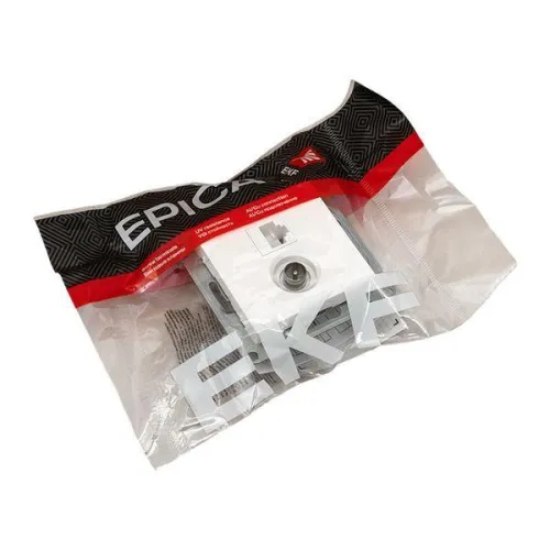 Розетка телевизионная + компьютерная СП Эпика TV + RJ45 кат.5 механизм бел. EKF UP1-SOW-TV+RJ фото 8