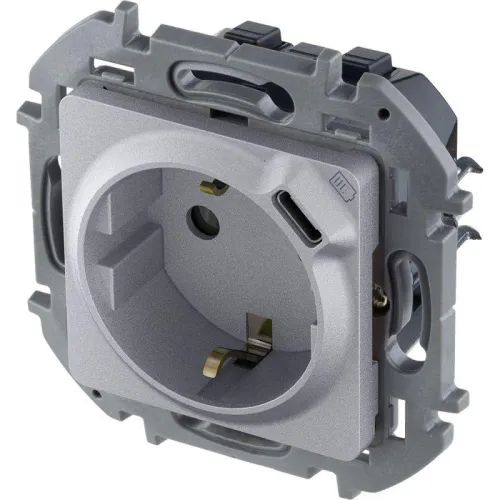 Розетка 1-м СП Inspiria 16А IP20 250В 2P+E немецк. стандарт с заряд. устройством USB тип C 1.5А 5В механизм алюм. IEK 673772 фото 3
