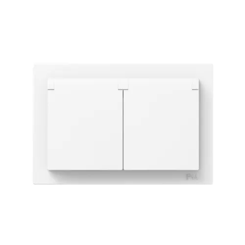 Розетка 2-м СП Эпика 16А IP44 с заземл. защ. шторки с рамкой с крышками механизм бел. EKF UP1-SOW-211-44 фото 2