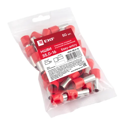 Наконечник штыревой втулочный изол. НШвИ 35.0-16 (уп.50шт) EKF nhvi-35.0-16 фото 3
