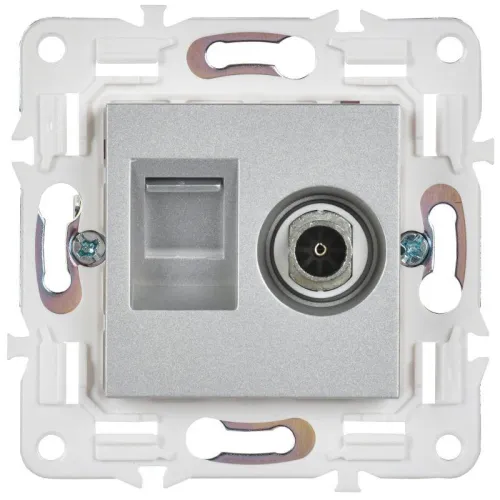 Розетка двойная TV+RJ45 кат.5E SKANDY SK-A14S серебр. IEK SK-AK20-1-K23 фото 2