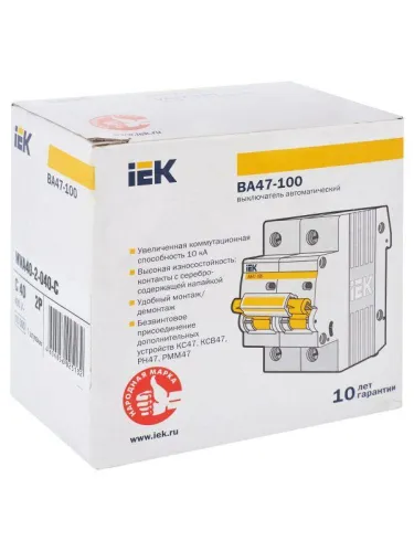 Выключатель автоматический модульный 2п C 40А 10кА ВА47-100 KARAT IEK MVA40-2-040-C фото 11