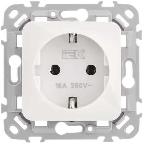 Розетка СП FLITE РС11-1-ФлБ 16А с заземл. без защ. шторок безвинтовое крепление механизм бел. IEK FI-R11-16-1-K01 фото 2